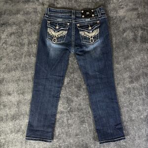 Miss Me Jeans Boyfriend Capri S 27 Dark Wash Embroidered Wings Bling Denim